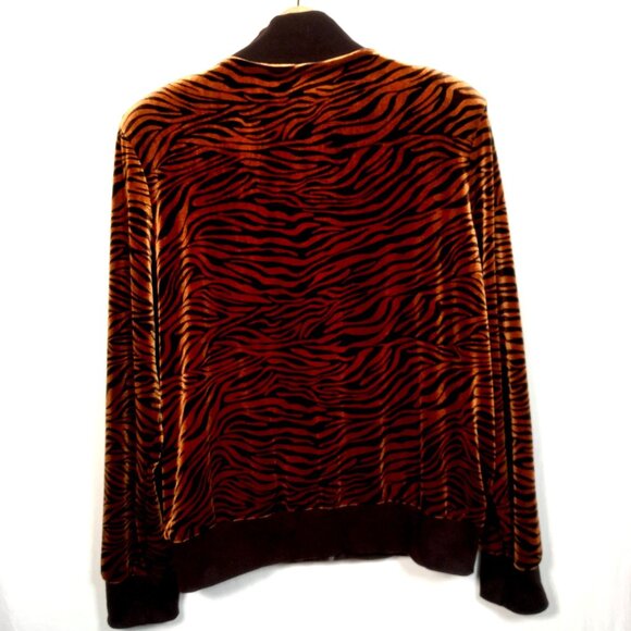 Susan Graver Sweatshirt Shirt XL Brown Velour Tiger Cat Animal Print Full Zip Up - Picture 2 of 12